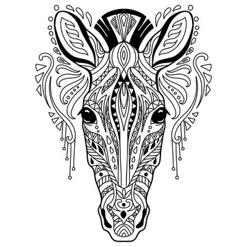 Tangle zebra coloring book page for adult