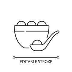 Tangyuan linear icon. Glutinous rice dumpling. Winter solstice festival. Chinese food. Thin line customizable illustration. Contour symbol. Vector isolated outline drawing. Editable stroke