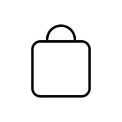 Shopping bag thin line icon in black. Logo package, purchase or buy. Flat isolated symbol, used for: illustration, minimalistic, logo, mobile, app, emblem, design, web, site, ui, ux. Vector EPS 10