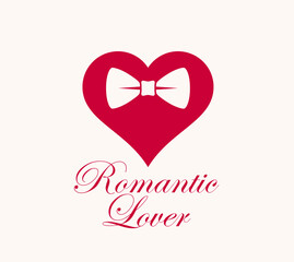 Heart with bowtie romantic lover gentleman hipster vector logo or icon.