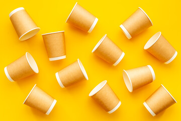 Eco paper coffee cups pattern. Top view