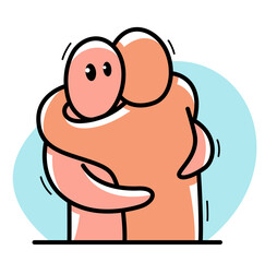 Two funny cartoon men hugging each other funny cartoon flat style vector illustration isolated, friends or lovers partners trust darling people supporting each other concept.