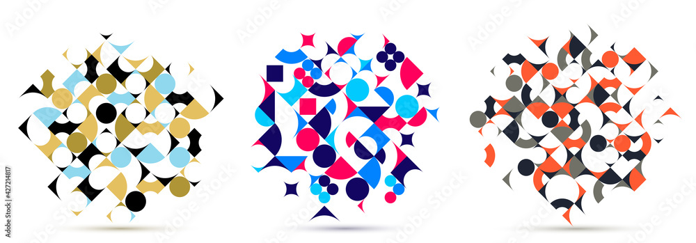 Aufkleber abstract geometric backgrounds set isolated over white, vector design elements in retro style of 70s