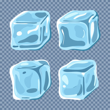Ice cube vector cartoon set isolated on a transparent background.