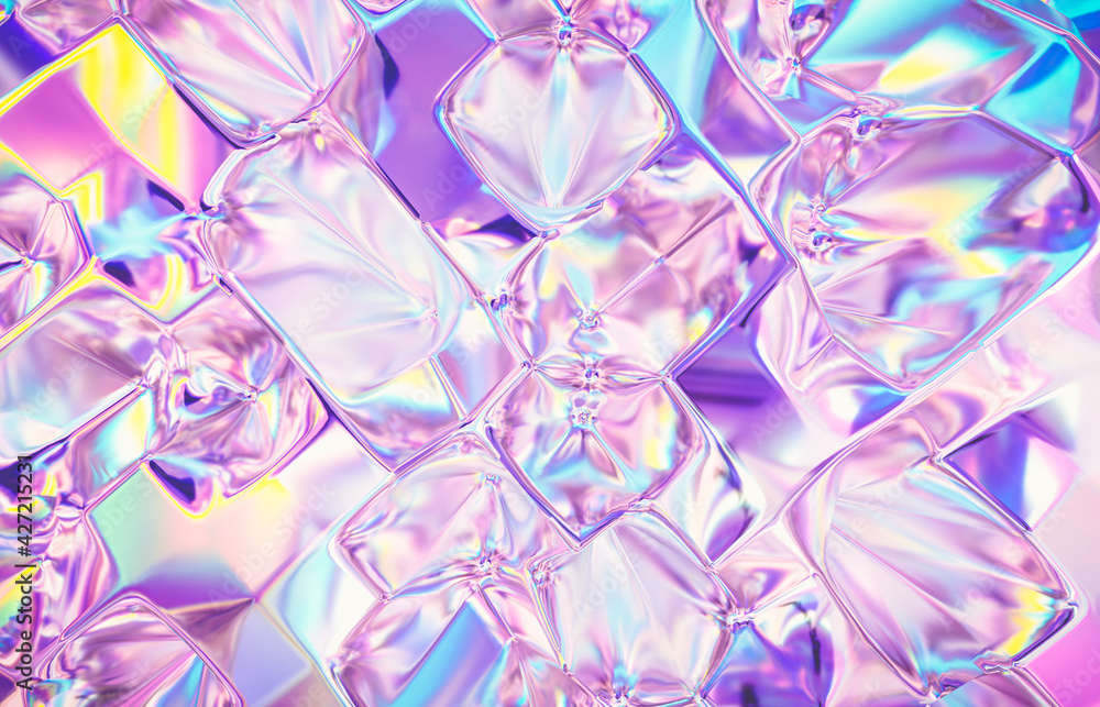 Aufkleber abstract geometric crystal background, iridescent texture, faceted gem. 3d rendering.