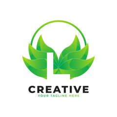 Nature Green Leaf Letter L Logo with Circle. monogram logo. Green Leaves Alphabet Icon. Usable for Business, Science, Healthcare, Medical and Nature Logos.Flat Vector Logo Desgn Template Element. 