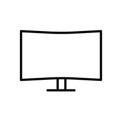 Desktop simple computer LED monitor thin line icon in black. Trendy flat style isolated minimal symbol, sign for: illustration, outline, logo, mobile, app, emblem, design, web, ui, ux. Vector EPS 10