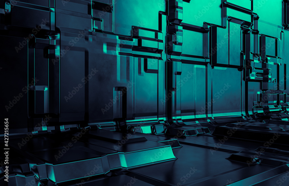 Poster Abstract futuristic Technology background with construction circuit board. 3d rendering.