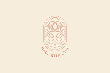 Boho logo template sun, waves, ocean © mayrum