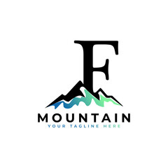 Initial Letter F Mountain Logo. Explore Mountain Advanture Symbol Company Logo Template Element.