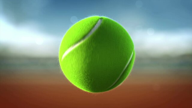 A tennis ball flies towards the camera, the rocket hits it in slow mo, close-up, high detail, original angle of view