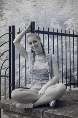 infrared portrait of a sweet girl in garden