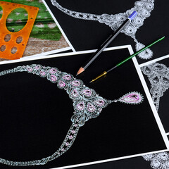 Sketch jewelry pendant necklace coloring