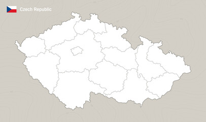 Fototapeta na wymiar Vector simple line map of the Czech Republic with marked regions.