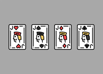 4 jacks cards olor line icon set. Gambling. Pictograms for web page, mobile app, promo. UI UX GUI design element. Editable stroke.