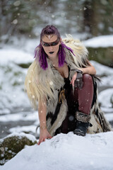 viking girl with leather fur clothes