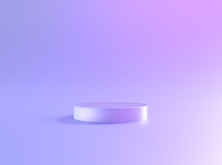 Podium pedestal of glass crystal background. Round 3d display or product stand and presentation platform of transparent crystal glass and light