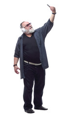 bearded man in headphones taking a selfie .