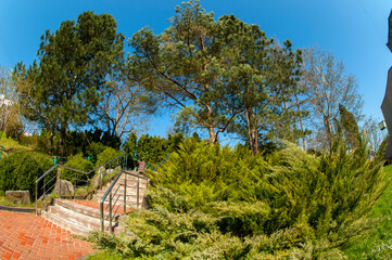 railing and pavement in recreation areas and near architectural buildings