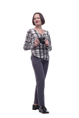 Fototapeta premium attractive mature woman with a camera. isolated on a white background.