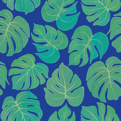 Blue Green Ombre Monstera leaf seamless pattern