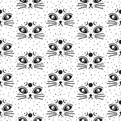 Seamless pattern cat happy background.Cute animal kitten.