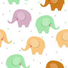 Seamless colorful pattern. Vector retro background with abstract flat style Kawaii elephant.