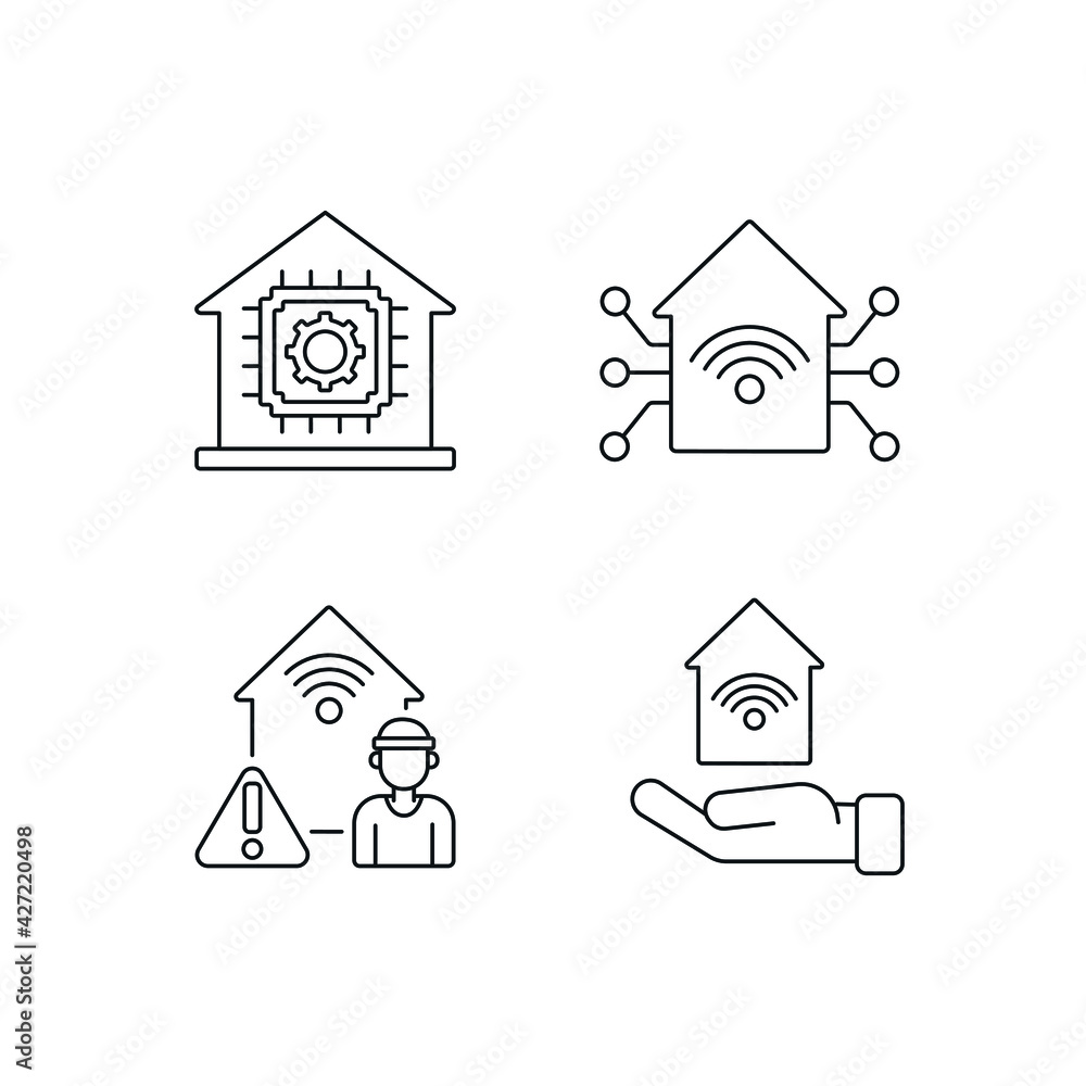 Poster smart house linear icons set. thin line customizable illustration. contour symbol. vector isolated o