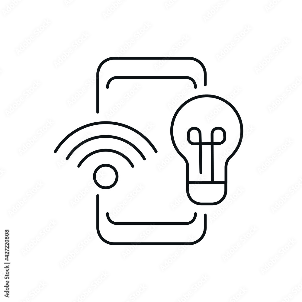 Poster light control by phone linear icon. smart house. thin line customizable illustration. contour symbol