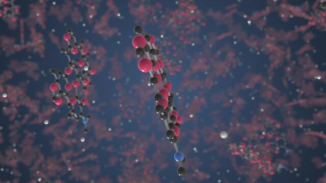 Erythromycin molecule. Ball-and-stick molecular model. Chemistry related looping 3d animation