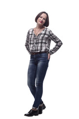 Fototapeta premium mature woman in comfortable casual clothing . isolated on a white background.