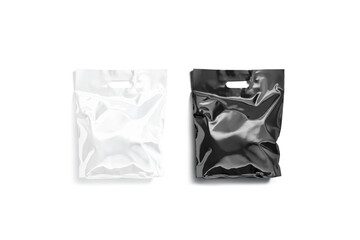 Blank black and white die-cut small plastic bag mockup, isolated