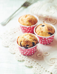 Muffins with Blueberries and Brown Sugar. Close up. Copy space.