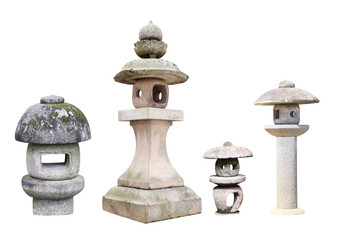 Set of traditional Japanese stone lanterns