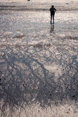 silhouette sur une plage en été à marée basse en Loire atlantique à la Bernerie en Retz en france