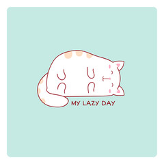 Square card with a lying lazy cat