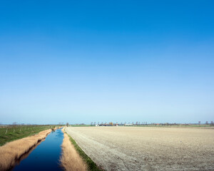 fields and canal in countryside of zeeland in the netherlands