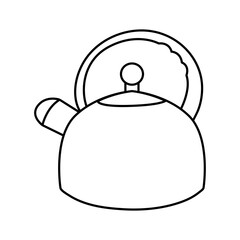 Kitchen kettle for stove doodle. Teapot hand drawing. The household equipment. Kitchen interior. Isolated object on white background. Vector illustration