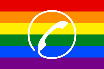 Symbol eines Telefons auf einer Regenbogenfahne.