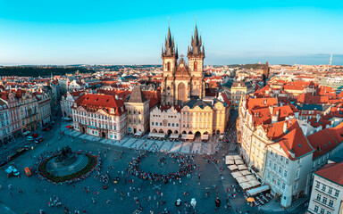 Naklejka na ściany i meble Prague old town square sunset panorama