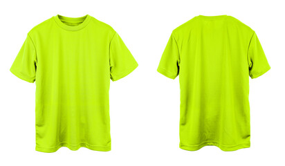 Blank Jersey T Shirt color neon green template front and back view on white background
