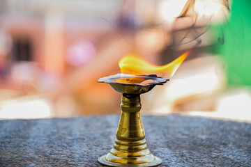 Stock photo of burning camphor kept in camphor holder camphor for presenting rituals at Bangalore...