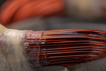 Stator of an electric motor. Close up of a winding of an electric motor.