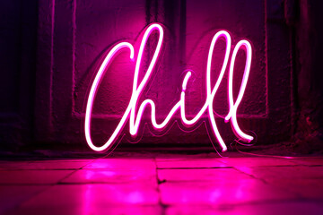 Pink neon sign chill. Trendy style. Neon sign. Custom neon. Home decor. - Powered by Adobe