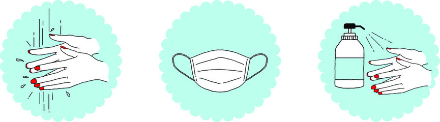 コロナウイルス感染予防　マスク　消毒　手洗い　除菌 アルコール除菌