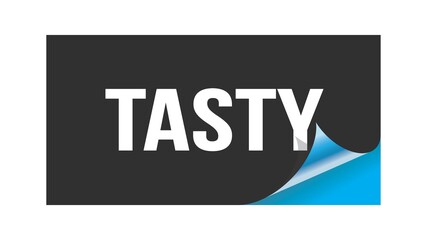 TASTY text written on black blue sticker.