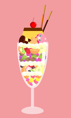 フルーツパフェにプリンとポッキーをのせて｜Put pudding and pocky on a fruit parfait