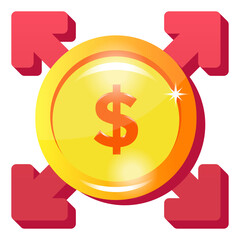 
Dollar with four arrows, flat icon of financial expansion

