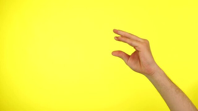 Man hands showing bla bla gesture, talking to each other over yellow background