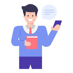 
A student chat concept icon, student doing mobile study

